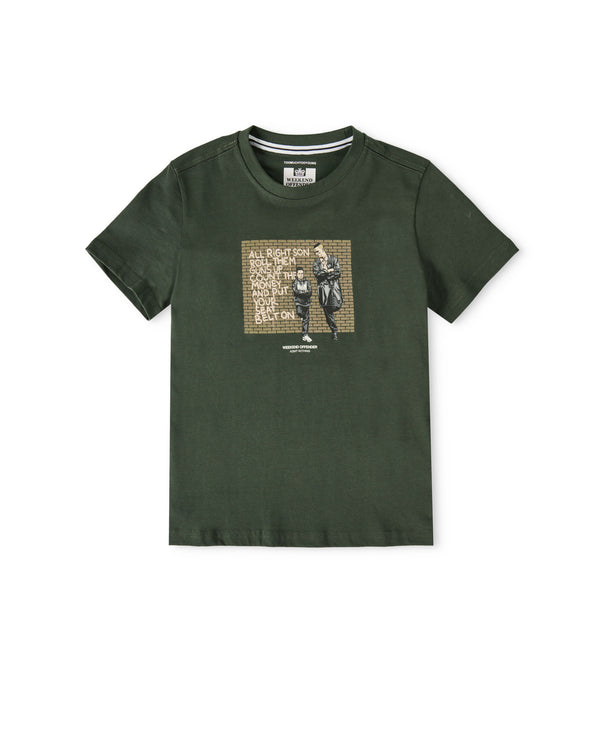 Kinder Pater Grafik T-Shirt Schwarz Waldgrün